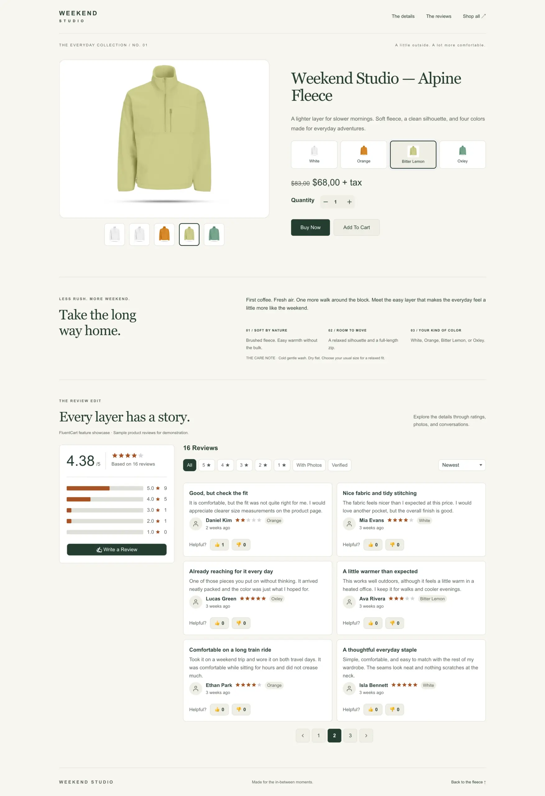 Une page produit avec la section avis FluentCart